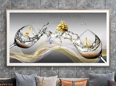 File in trần File tranh hiện đại pha lê gương KF95753 (bản gốc) đại dương