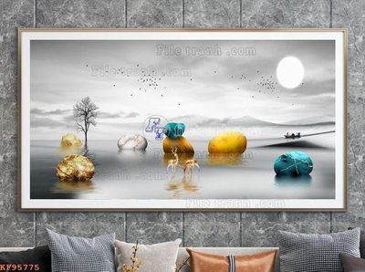 File in mica File tranh hiện đại pha lê gương KF95775 (bản gốc) làm vách ngăn