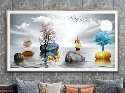 File PSD File tranh hiện đại pha lê gương KF95793 (bản gốc) cho nhà in