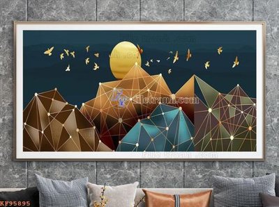 File gốc File tranh hiện đại pha lê gương KF95895 (in lụa) họa tiết 3D