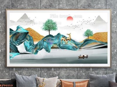 File in trần File tranh hiện đại pha lê gương KF96059 (bản gốc) đại dương