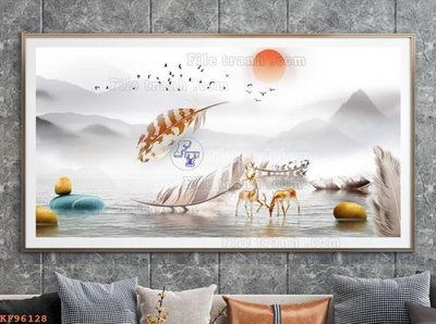 File in lụa File tranh hiện đại pha lê gương KF96128 (phong cảnh) File tranh hiện đại pha lê gương KF96128