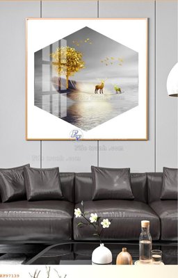 File in trần File tranh hiện đại pha lê gương KF97139 (bản gốc) mây trời