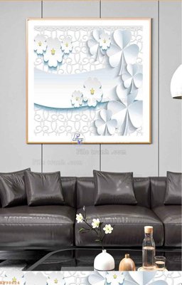 Tải file File tranh hiện đại pha lê gương KF98624 (gốc) chủ đề hoa sen