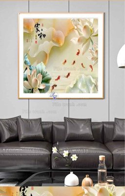 Tải file File tranh hiện đại pha lê gương KF98647 (gốc) chủ đề hoa sen