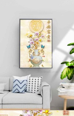 Tải file File tranh hiện đại pha lê gương KF98964 (gốc) chủ đề hoa sen