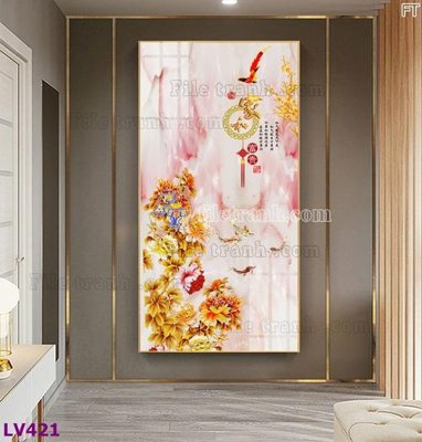 Download file gốc Tranh trang trí lối vào 1 tấm LV421 (in lụa) hoa lá