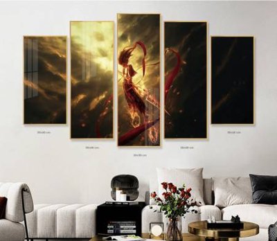 Ảnh gốc File in tranh bộ 5 tấm natra ma đồng giáng thế NA1207 (nét căng) in mica