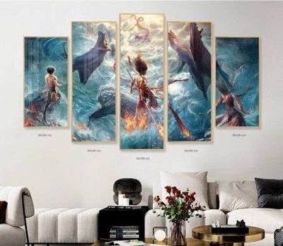 File tranh File in tranh bộ 5 tấm natra ma đồng giáng thế NA1218 (gốc) in trên kính