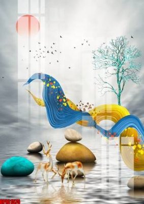 File gốc file tranh bộ decor in treo tường tráng gương OPIC1575 (in lụa) tranh phong thủy