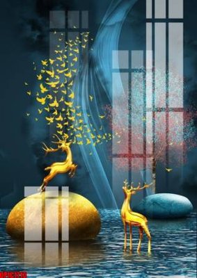 File gốc file tranh bộ decor in treo tường tráng gương OPIC1713 (in lụa) hoa văn cổ điển