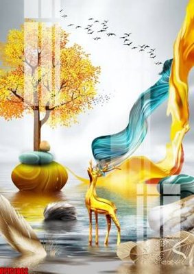 File tranh gốc in trần nhà file tranh bộ decor in treo tường tráng gương OPIC1802 3D