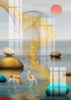 File in trần file tranh bộ decor in treo tường tráng gương OPIC1845 (file gốc) hoa văn 3D