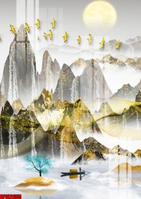 Tải file file tranh bộ decor in treo tường tráng gương OPIC2655 (gốc) chủ đề phong thủy