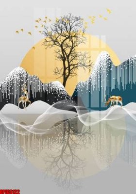 File tranh file tranh bộ decor in treo tường tráng gương OPIC3122 (gốc) chủ đề động vật