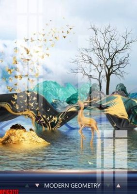 File ảnh file tranh bộ decor in treo tường tráng gương OPIC3717 (gốc) cho trang trí nhà hàng