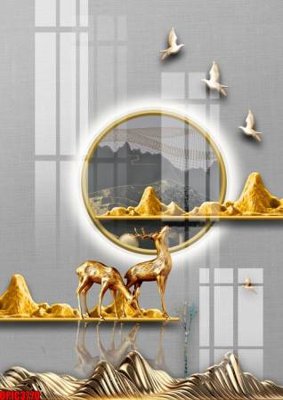 File gốc file tranh bộ decor in treo tường tráng gương OPIC3770 (in lụa) tranh mã đáo