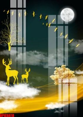 File tranh in trần 3D file tranh bộ decor in treo tường tráng gương OPIC6618 (ảnh gốc)