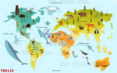 File tranh Tranh bản đồ thế giới TBD110 (gốc) chủ đề động vật