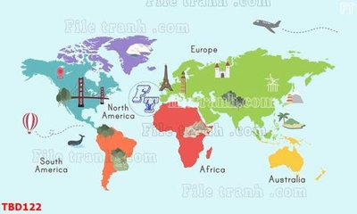 File gốc Tranh bản đồ thế giới TBD122 (in ấn) màu sắc trung thực