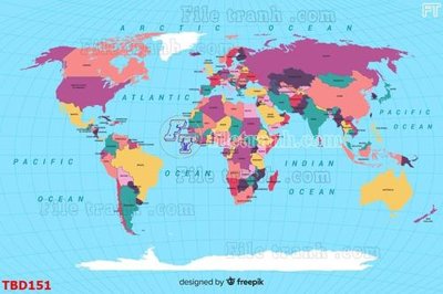 File ảnh Tranh bản đồ thế giới TBD151 (gốc) cho trang trí nhà hàng