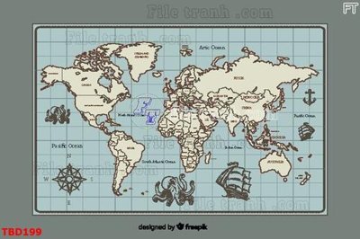 File gốc Tranh bản đồ thế giới TBD199 (in lụa) tranh thuận buồm