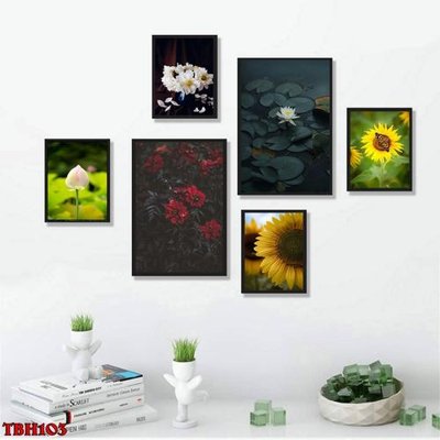 File tranh File tranh bộ 6 tấm hoa sen hoa hướng dương TBH103 (file gốc) chủ đề phong thủy