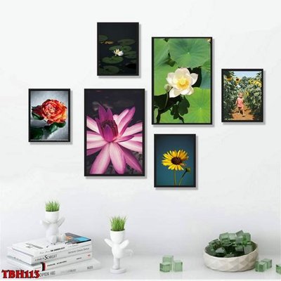 File tranh File tranh bộ 6 tấm hoa sen hoa hướng dương TBH113 (bản gốc) treo phòng ăn