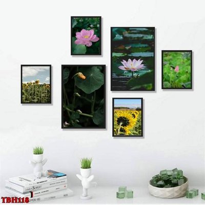 Tải file File tranh bộ 6 tấm hoa sen hoa hướng dương TBH118 (gốc) chủ đề phong thủy