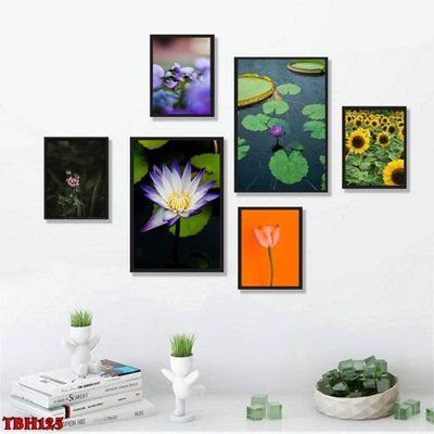 File in trần File tranh bộ 6 tấm hoa sen hoa hướng dương TBH125 (bản gốc 3D) sống động