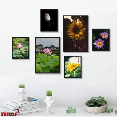 File in ấn File tranh bộ 6 tấm hoa sen hoa hướng dương TBH135 (bản gốc) sắc nét