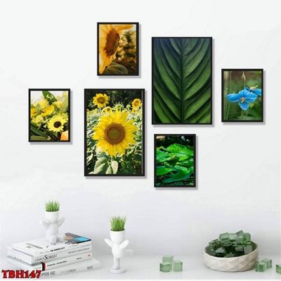 File tranh gốc PSD File tranh bộ 6 tấm hoa sen hoa hướng dương TBH147 còn nguyên layer