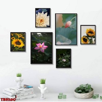 File PSD File tranh bộ 6 tấm hoa sen hoa hướng dương TBH160 (bản gốc) dễ dàng edit