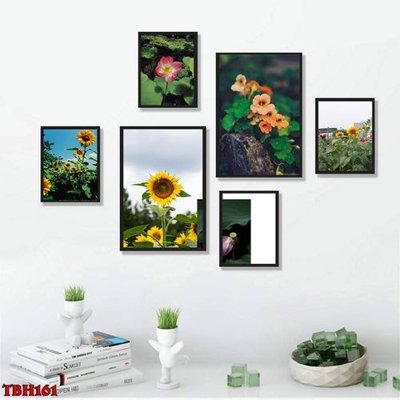 Download file gốc File tranh bộ 6 tấm hoa sen hoa hướng dương TBH161 (in mica) 3D