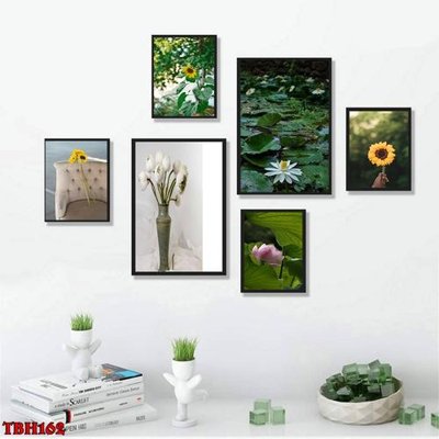 File tranh gốc File tranh bộ 6 tấm hoa sen hoa hướng dương TBH162 (bản quyền) file PSD