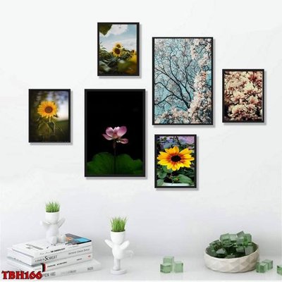 File gốc File tranh bộ 6 tấm hoa sen hoa hướng dương TBH166 (in mica) trang trí