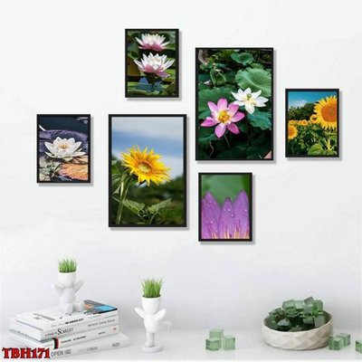 File gốc File tranh bộ 6 tấm hoa sen hoa hướng dương TBH171 (phong cách) cổ điển