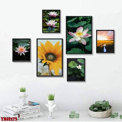 File in lụa File tranh bộ 6 tấm hoa sen hoa hướng dương TBH173 (phong cảnh) File tranh bộ 6 tấm hoa sen hoa hướng dương TBH173