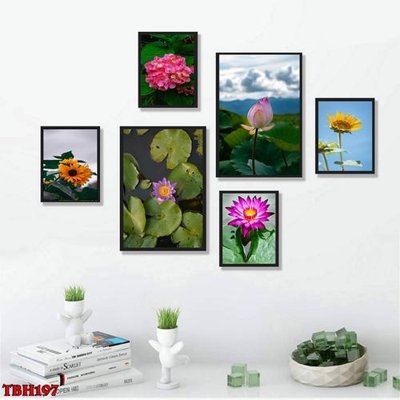 File gốc File tranh bộ 6 tấm hoa sen hoa hướng dương TBH197 (phiên bản chuẩn) để in ấn