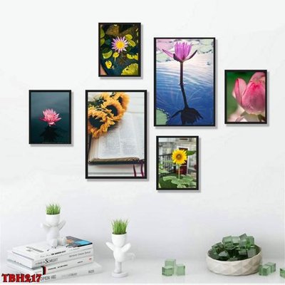 Tải file File tranh bộ 6 tấm hoa sen hoa hướng dương TBH217 (gốc) làm file thiết kế