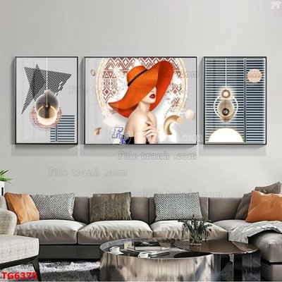 File tranh File bộ tranh treo tráng gương TG6375 (gốc) in vải canvas
