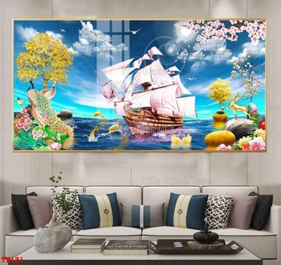 File tranh gốc in trần nhà File tranh hiện đại pha lê gương hot TK121 3D