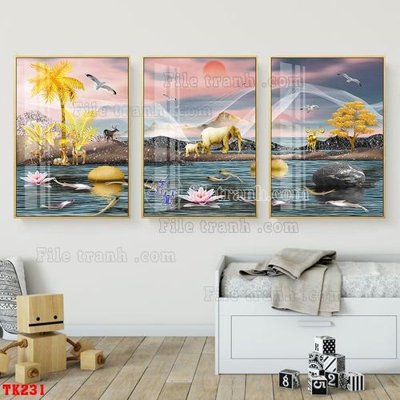 Hình ảnh file gốc in trần nhà File tranh hiện đại pha lê gương hot TK231