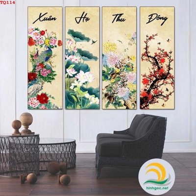 File gốc File tranh tứ quý TQ114 (in lụa) họa tiết 3D