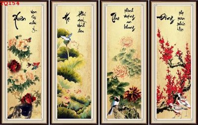 File in lụa File tranh tứ quý TQ154 (chất lượng cao) File tranh tứ quý TQ154