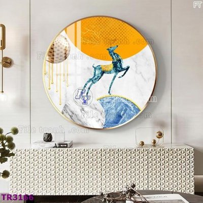 Download file gốc File tranh tròn hiện đại TR3166 (in lụa) tranh 3D