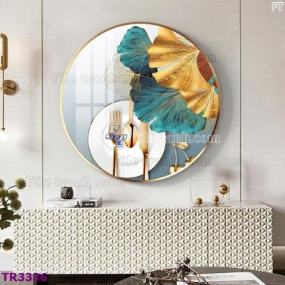 File gốc File tranh tròn hiện đại TR3336 (in lụa) tranh mã đáo