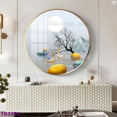 File gốc File tranh tròn hiện đại TR3354 (in lụa) tranh thuận buồm