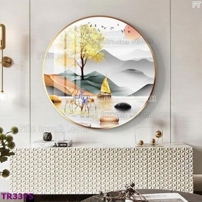 File gốc File tranh tròn hiện đại TR3375 (in tráng gương) ốp tường