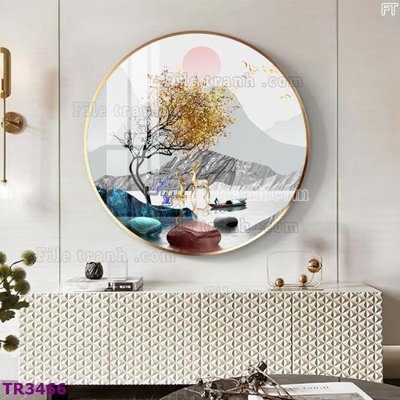 File gốc in tráng gương File tranh tròn hiện đại TR3466 chi tiết